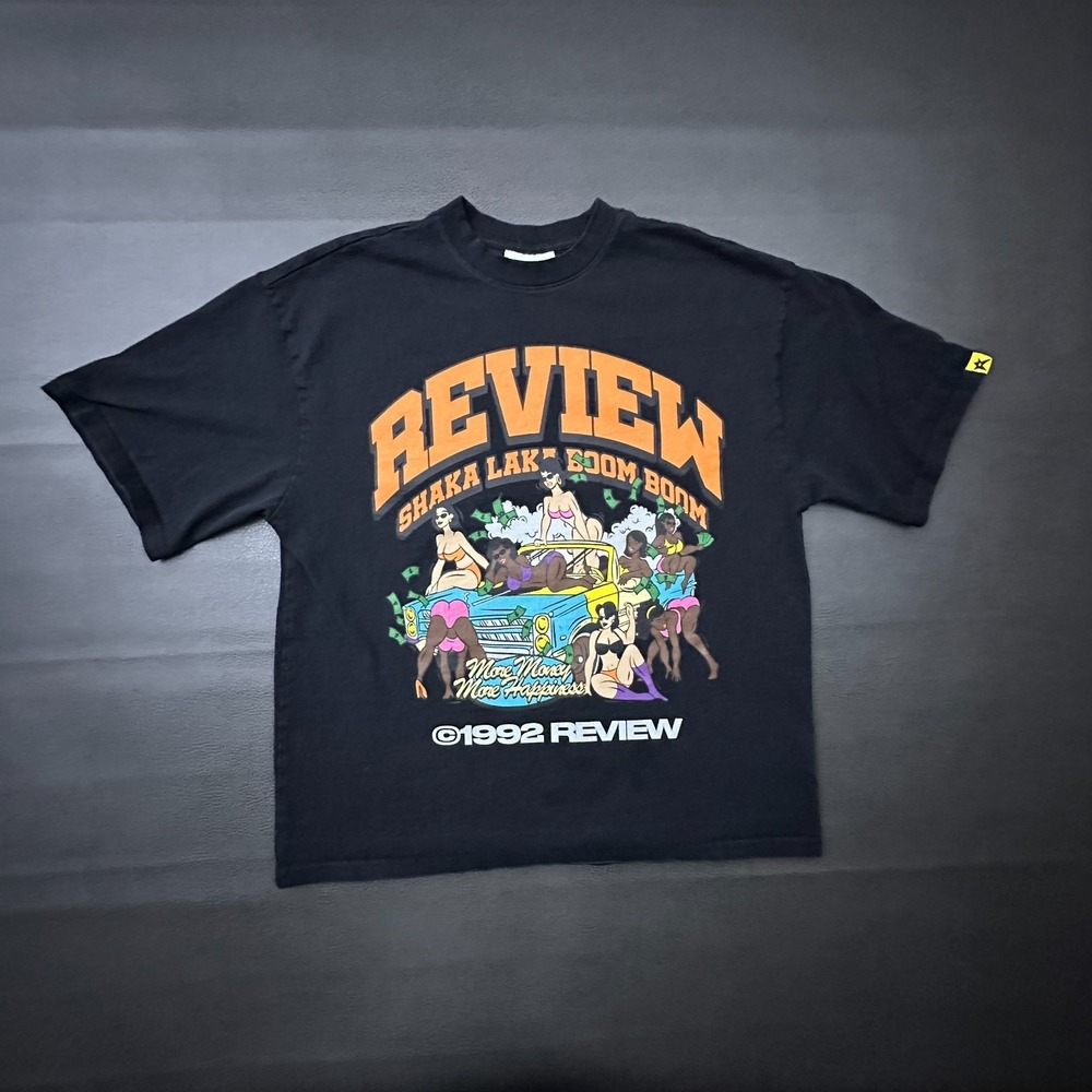 Review T Shirt Mens Medium Black Boxy Fit Freaknik Style Hip Hop Twerk Street